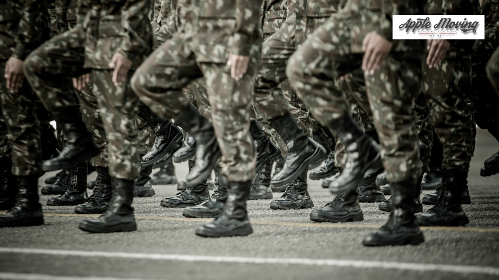 people in military suit marching